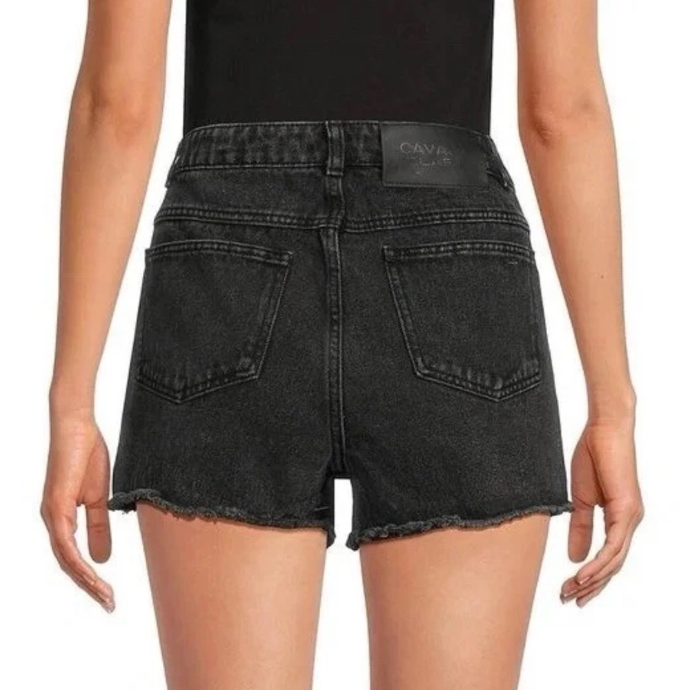 Roberto Cavalli Class High Rise Frayed Hem Washed Black Grey Denim Jean Shorts